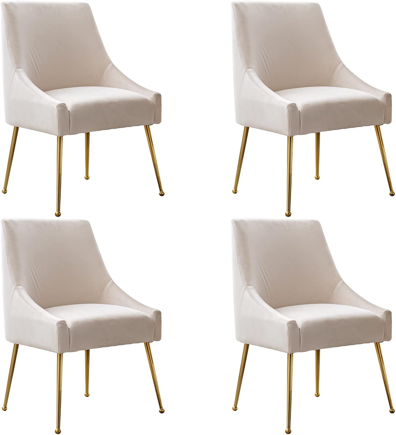 Modern Velvet Dining Chairs Set of 4, Contemporary Upholstered Furniture Collection with Polished Gold Metal Legs, Elegant Accent Chairs for Kitchen Living Room(White)