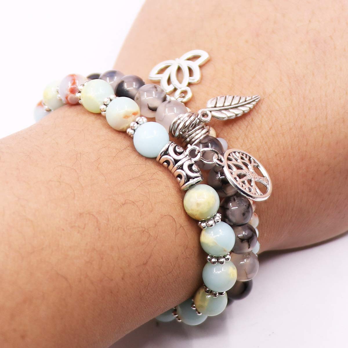 UEUC Tree of Life Yoga Healing Stone Bracelets,Multilayer Lotus Chakra Stone Reiki Bracelet Sets,Anxiety Crystal Natural Stone,for Women Stress Relief