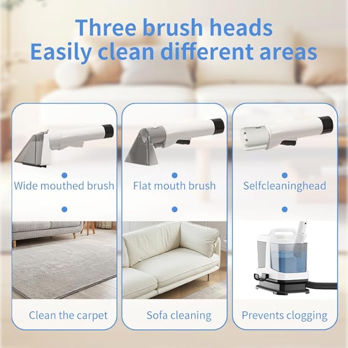Portable Carpet and Upholstery Spot Cleaner Machine, 16Kpa Powerful Suction&Self-Cleaning, Suction Dual Brush, Handheld Carpet Cleaner, Deep Stain Cleaning for Carpet, Car, Couches, Pets, Stairs