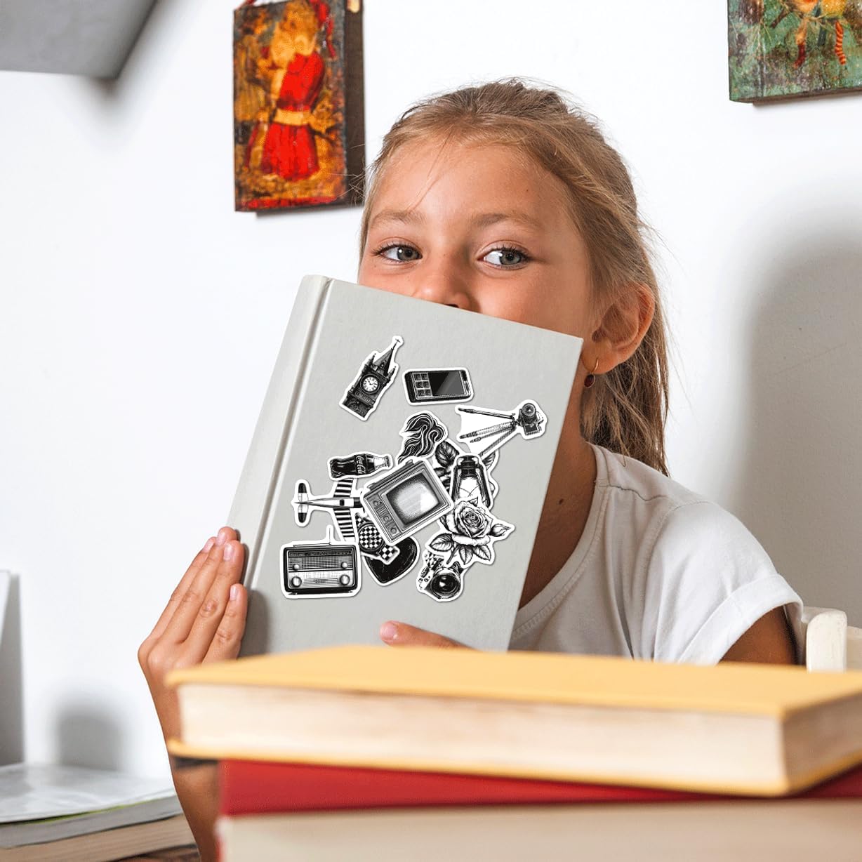 Vintage Science and Curiosity Stickers Pack 108Pcs Black White Retro Vinyl for Journals Laptops Scrapbooking DIY Crafts Students Thinkers Laptop Bike Wall