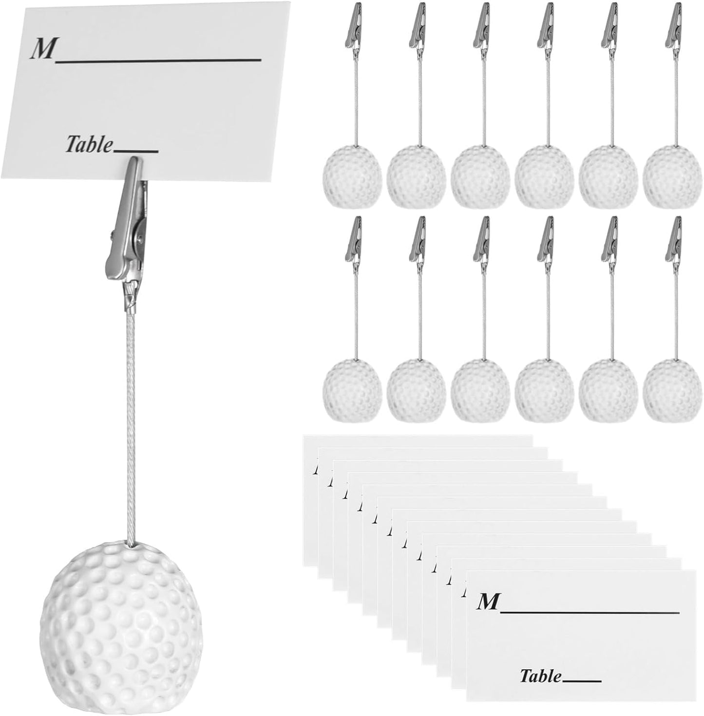 Picture Photo Display Holders, 12 Pcs Ball Base Memo Clips, Table Number Card Stands, Resin Golf Ball Shaped Card Holders with Alligator Clips, Note Paper Clips for Wedding, Office
