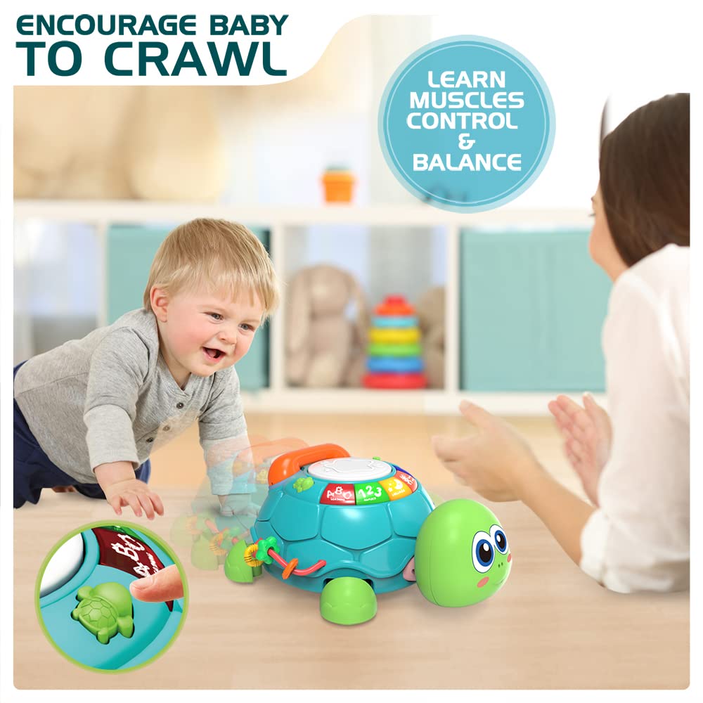 Baby Toys 6 to 12 Months, Musical Crawling Turtle Toys & Projector Rotating Light Up Toys, Early Learning Educational Toy with Light & Sound, Birthday Toy for Infant Toddler Boy Girl 7 8 9 10 11 month