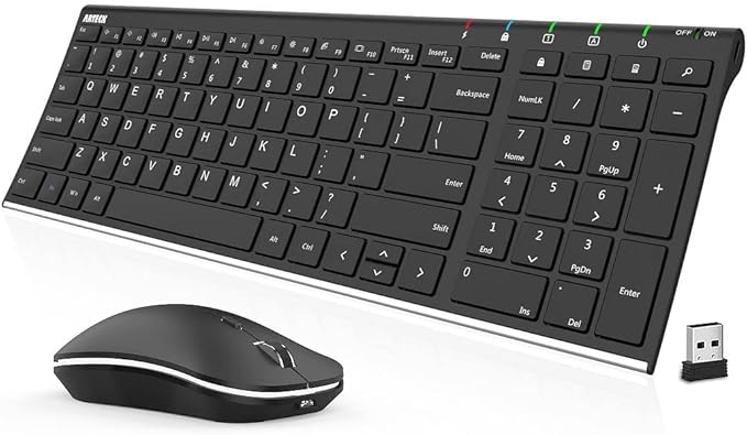 Arteck 2.4G Wireless Keyboard and Mouse Combo HW193MW162 Stainless Ultra Slim Full Size Keyboard and Ergonomic Mouse for Computer Desktop PC Laptop and Windows 11/10/8/7 Build in Rechargeable Battery