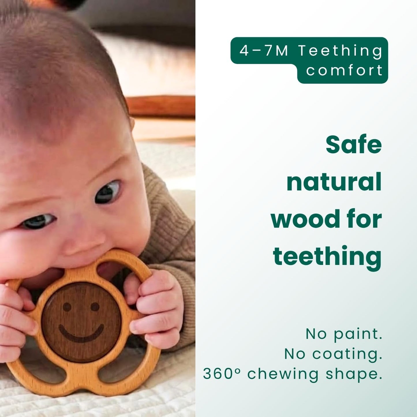 Wooden Baby Rattle & Teething Ring Flower | Natural Montessori Teething Toy Babies 0-3 3-6 6-12 Months | Non-Toxic Organic Hardwood Teether | Safe Sensory Toy Boys Girls | Baby Gift