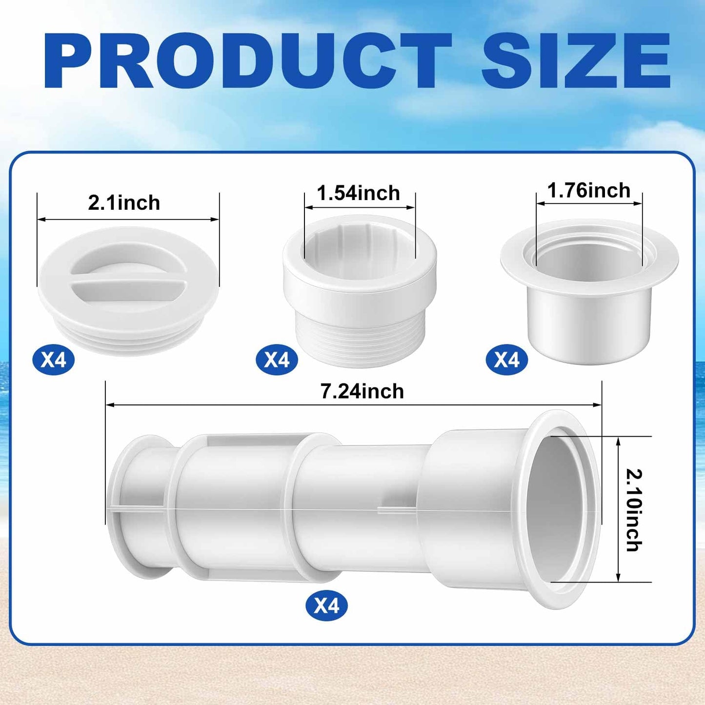 Thyle 1-1/2 Inch Umbrella Sleeve Anchor for Concrete, 4 Sets Heavy Duty PVC In-Ground Pole Holder with Cap, Fits 1.5" to 1.75" Shafts, Patio Umbrella Base Replacement for Flag, Tiki Torch, Volleyball