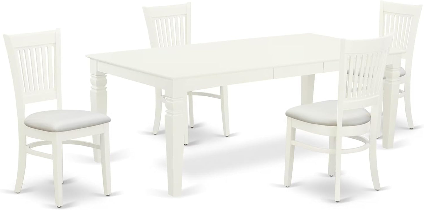East West Furniture LGVA5-LWH-C 5 Piece Dining Set Includes a Rectangle Dining Room Table with Butterfly Leaf and 4 Linen Fabric Upholstered Kitchen Chairs, 42x84 Inch, Linen White