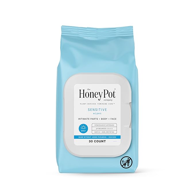 The Honey Pot Company - Feminine Wipes - Daily PH Balancing, Fragrance & Sulfate Free Wipes for Intimate Parts, Body, or Face - Hygiene Products - Sensitive 30 ct