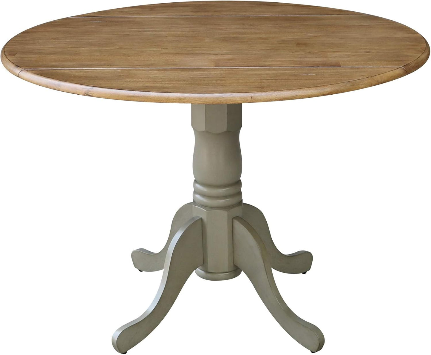 IC International Concepts, 42" Round Dual Drop Leaf Pedestal Dining Table, Solid Real Wood, Sturdy Parawood, Distressed Hickory/Stone