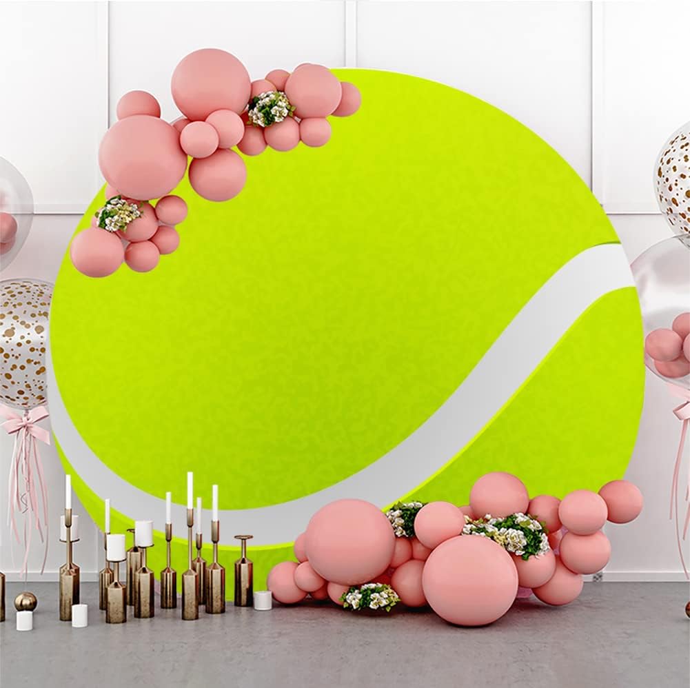 Leyiyi 4x4ft Tennis Round Backdrop Cover Polyester Green Tennis Balls Photography Background Sports Themed Birthday Party Decoration Tennis Ball Stadium Game Background Studio Props Photo Booth