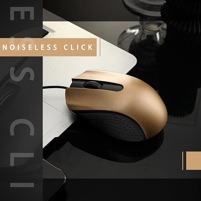 Bonuci 30 Pack USB Wired Mouse 3 Button Corded Computer Mice Bulk USB Mouse for PC Desktop, Laptop, Office, School, Classroom Use(Gold)