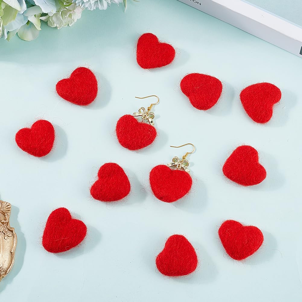 SUNNYCLUE 12Pcs Red Felt Hearts Felted Wool Heart Bulk Valentines Mothers Fathers Love Heart Shape Needle Felting Pom Pom Bead Decorations for DIY Art Handcraft Project Home Party Garland Ornaments