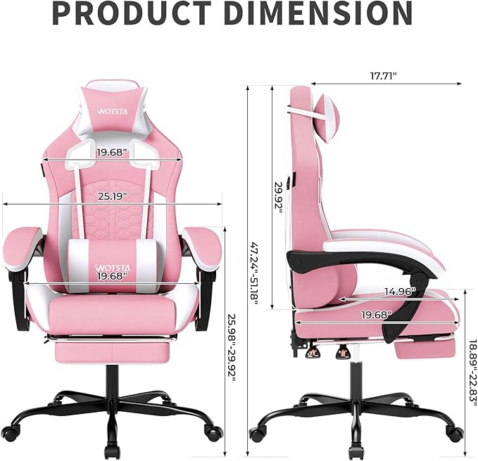 Gaming Chair with Massage,Ergonomic PC Gaming Chair with Footrest Comfortable Headrest and Lumbar Support,High Back Game Chair PVC Leather,300LBS (Pink)