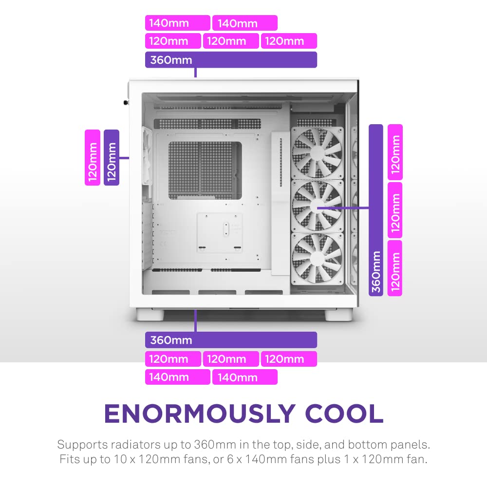 Nzxt H9 Flow Dual-Chamber Atx Mid-Tower Pc Gaming Case - High-Airflow Perforated Top Panel - Tempered Glass Front & Side Panels