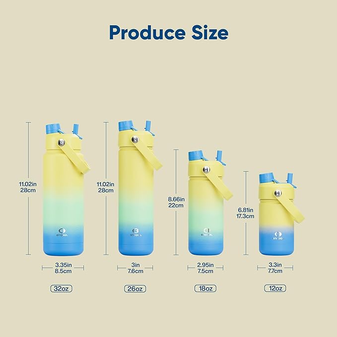ENCOOL Insulated Water Bottle with Straw Stainless Steel Water Bottle, Leak-Proof, BPA-Free, Double Wall Vacuum Keeps Cold for 24 Hours for Sports, Travel, School (32 oz, Soft Lagoon)