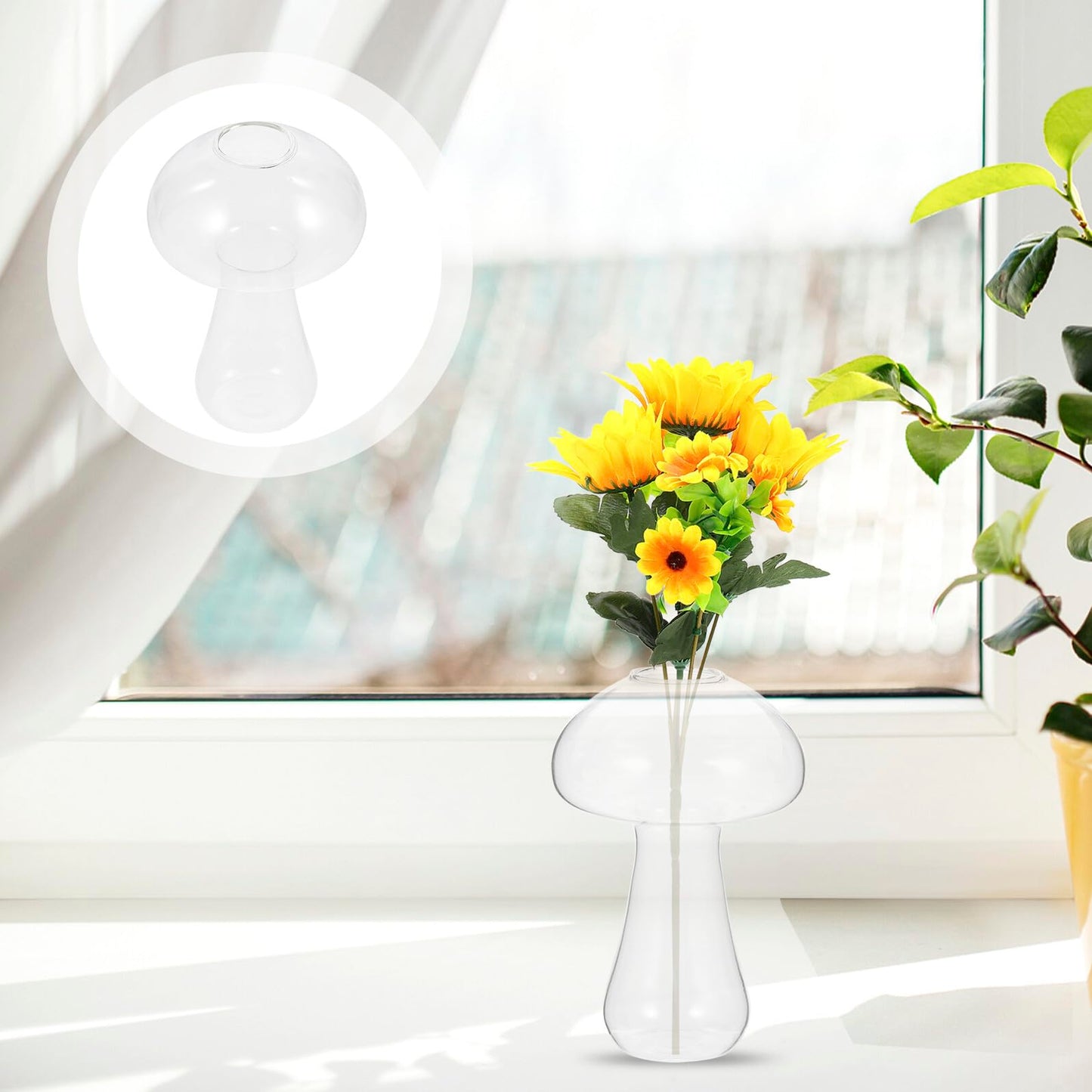 Homoyoyo Small Mushroom Shaped Glass Vase 12x8cm Decorative Flower Planter for Hydroponic Plants Indoor Home Décor Terrarium Fish Tank Propagating Pot