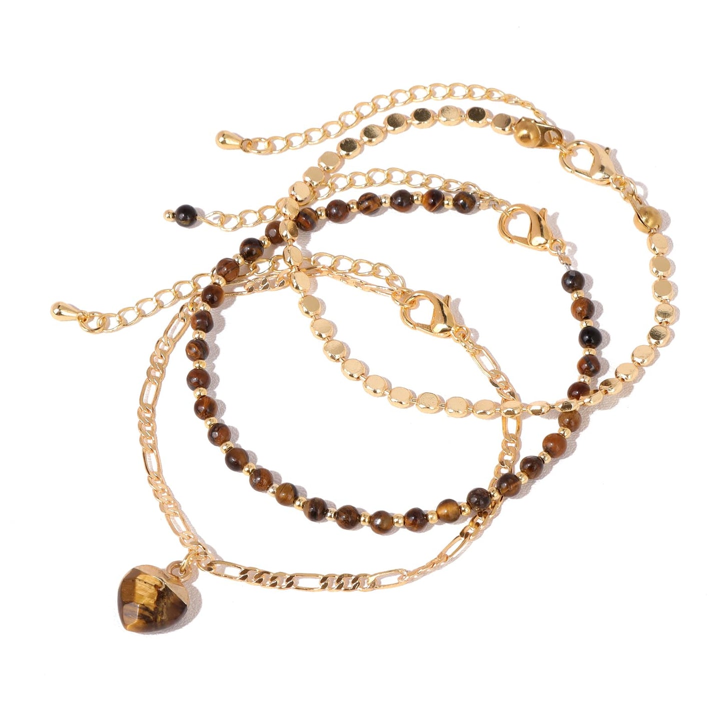 Raicegs Tigers Eye Bracelets Set Stone Bracelet for Women Layered Crystal 3mm Beads Bracelet Adjustable Bracelet for Women Dainty Bracelet
