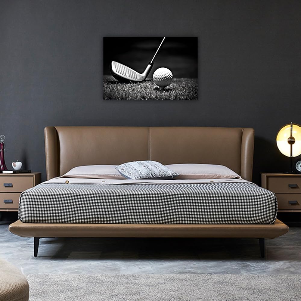 LURENCZH Golf Canvas Wall Art Black and White Golf Picture Prints Ball Sport Paintings for Golf Course Fitness Room Office Decor Framed(Golf-2,24.00" x 36.00")