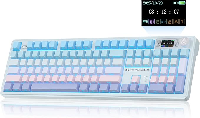 LINGBAO K108 Pro Wireless Mechanical Keyboard with Screen & Knob, Full Size Creamy Keyboard with Number Pad, 10000mAh Battery, PBT Keycaps, RGB Backlit, Hot-swappable Gaming Keyboards