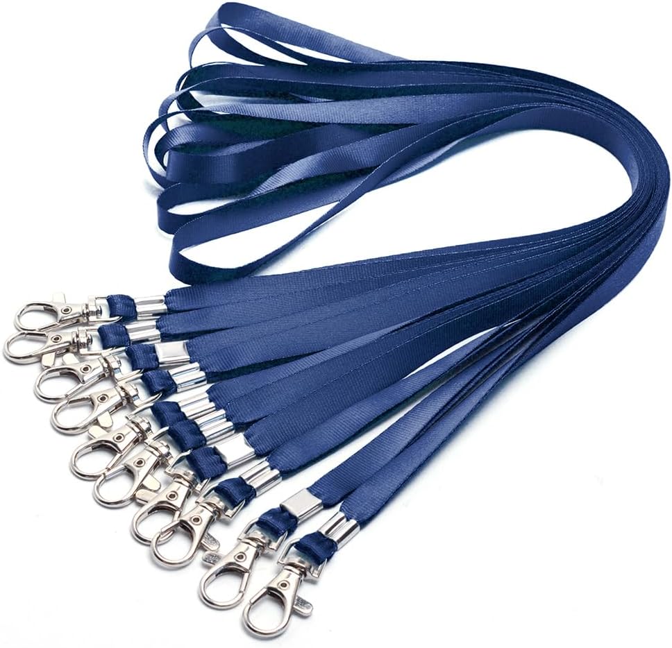 Lanyards 10 Pcs Bulk Lanyard for Id Badges Flat Black Lanyard with Badge Clip Swivel Hook (10, Navy Blue)
