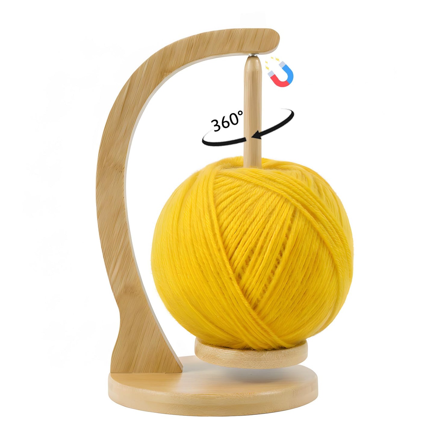 Yarn Holder for Crocheting and Knitting, Wooden Yarn Spinner with Magnetic Rotating Mechanism,Gift for Crocheter and Knitter（Natural）