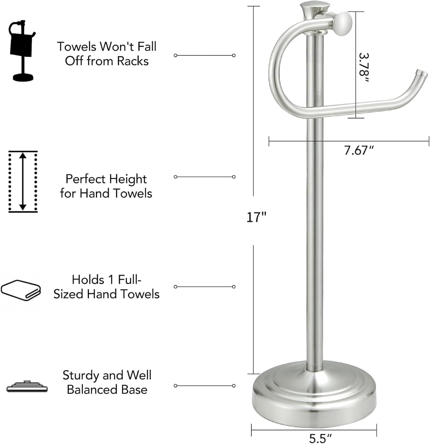 BESy 17 Inch Brushed Nickel Stand Towel Bar Hanger Hand Towel Bar Bathroom Vanity Countertop Towel Holder Free Standing Stainless Steel Towel Ring Hardware Accessories Towel Rack