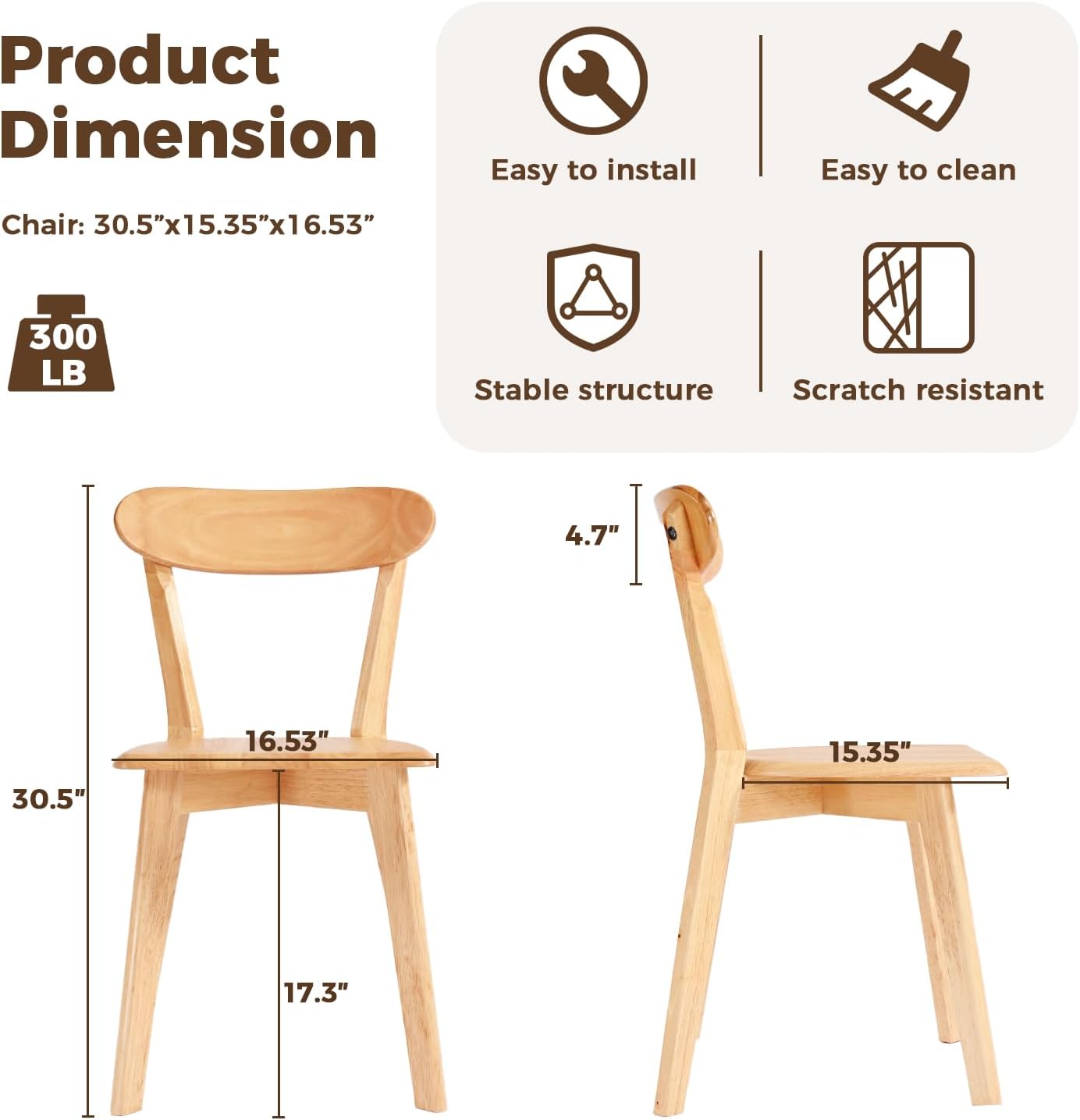 DELAVIN Soild Wood Dining Chairs Set of 6, Mid Century Oak Wood Kitchen Chairs, Vintage Dining Room Chairs Set Suitable for Kitchen, Natural