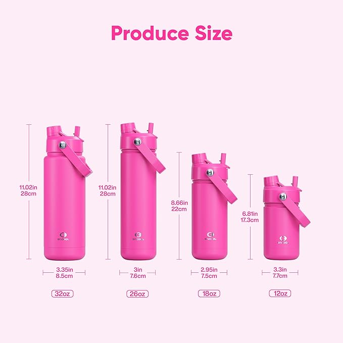 ENCOOL Insulated Water Bottle with Straw Stainless Steel Water Bottle, Leak-Proof, BPA-Free, Double Wall Vacuum Keeps Cold for 24 Hours for Sports, Travel, School (32 oz, Persian Rose)