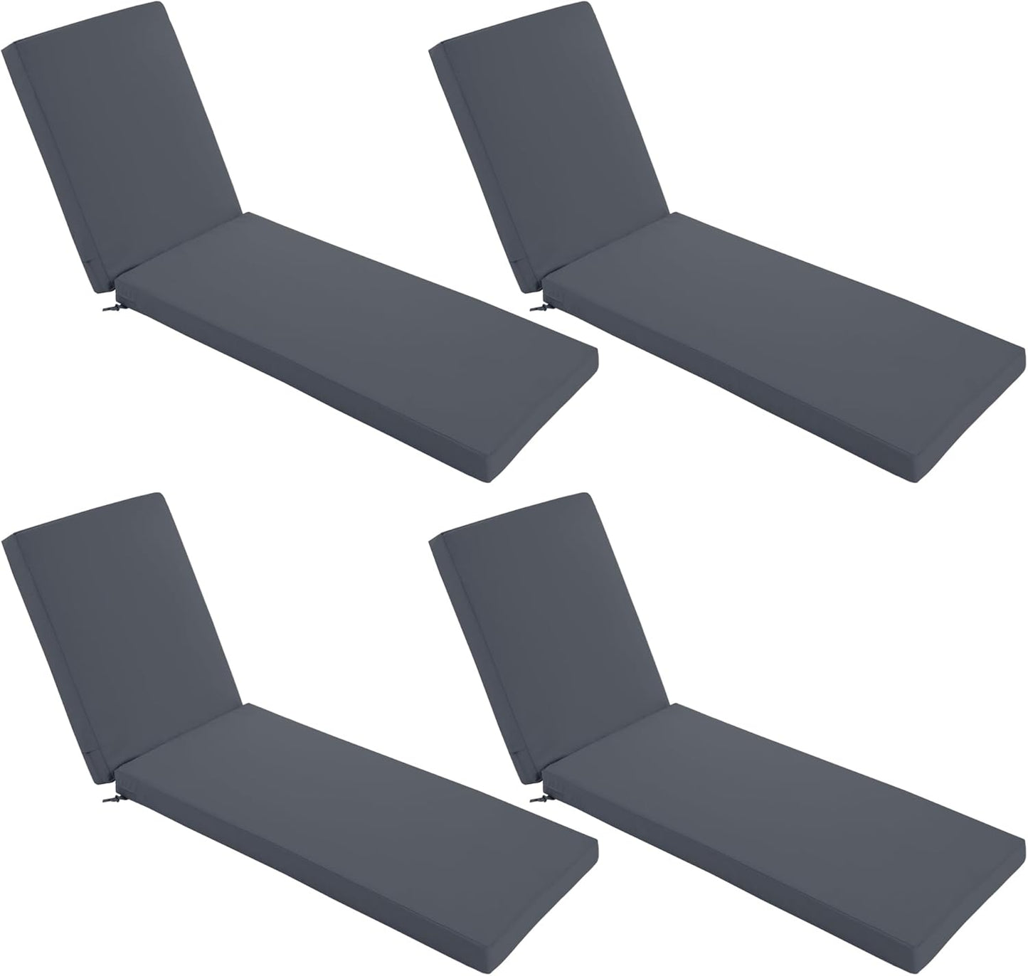 Chaise Lounge Cushions Outdoor Set of 4 - Waterproof and Fade Resistant Sun Lounger Replacement Cushions - Patio Lounger Pads with Removable Cover for Pool, Deck, 80 x 26 x 3 Inch, Dark Grey