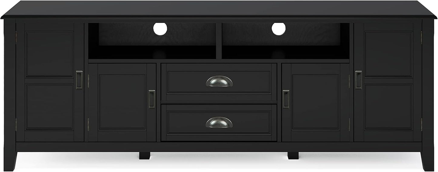 SIMPLIHOME Burlington SOLID WOOD 72 Inch Wide Transitional TV Media Stand in Black for TVs up to 80 Inches, For the Living Room and Entertainment Center