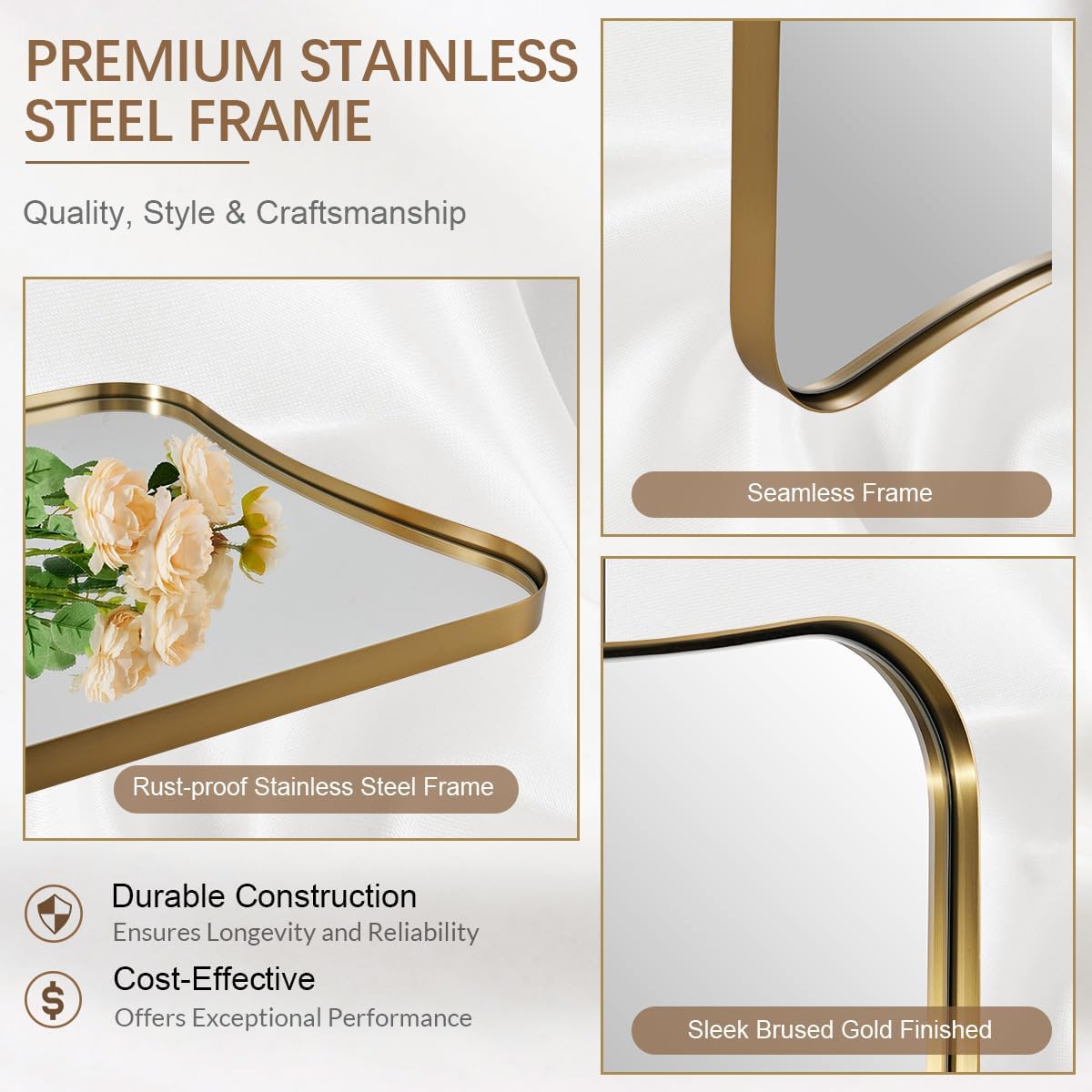 ANDY STAR Gold Vanity Mirror, 22x30 Inch Brushed Gold Bathroom Mirror, Antique Brass Asymmetrical Mirror in Rust-Proof Stainless Steel Metal Frame, Unique Butterfly Shape, Ideal for Home Remodel