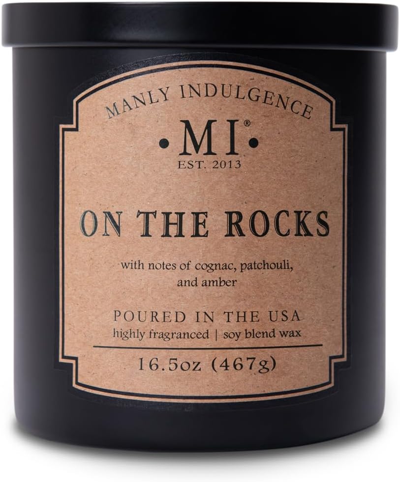 Manly Indulgence On The Rocks Scented Candles for Men, 2 Wick, 16.5 oz, Premium Soy Blend Wax, 60H Burn, Candles for Home Scented - Made in The USA