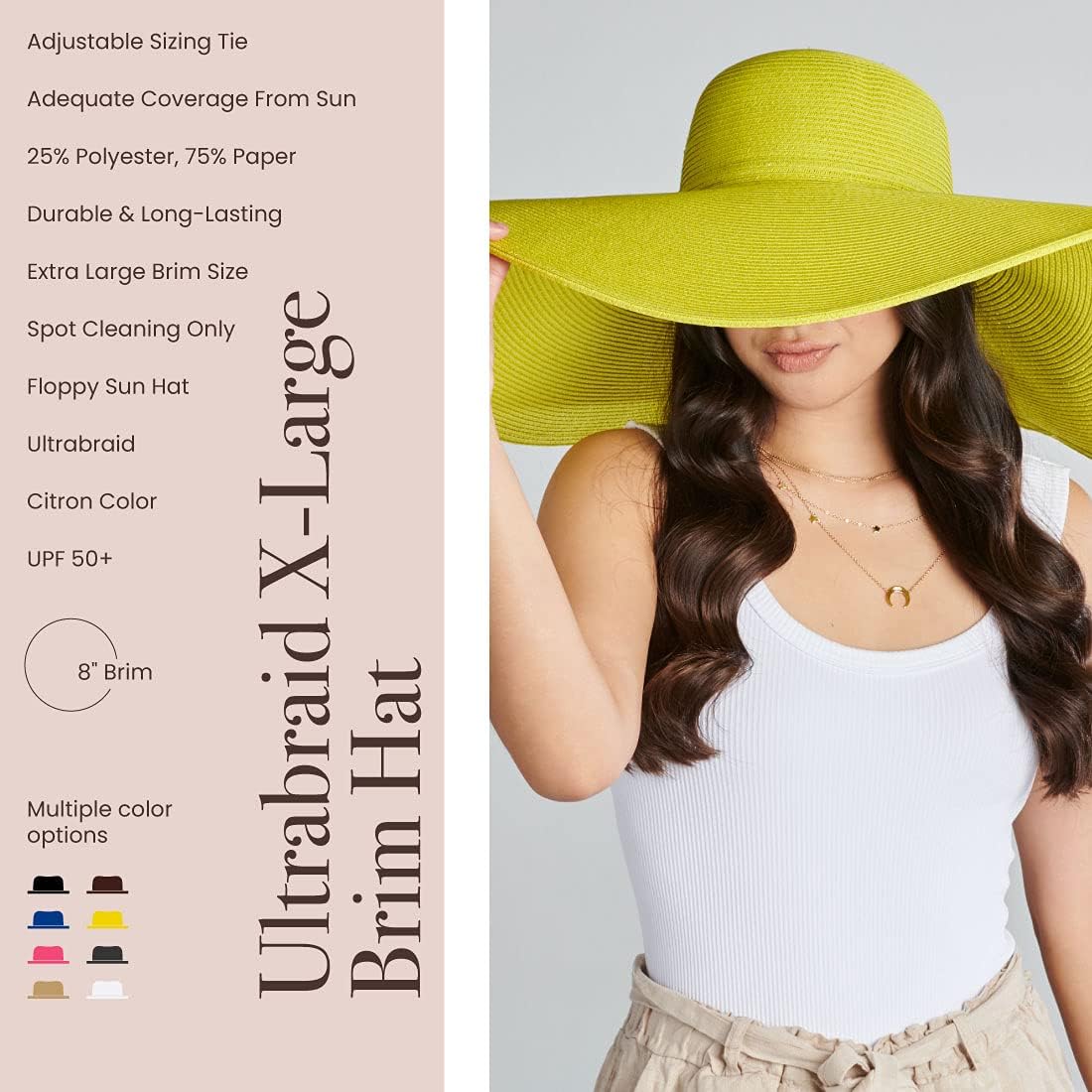 San Diego Hat Company Women's Ultrabraid X-Large Brim Hat, Adjustable Sun Hat with UPF 50+