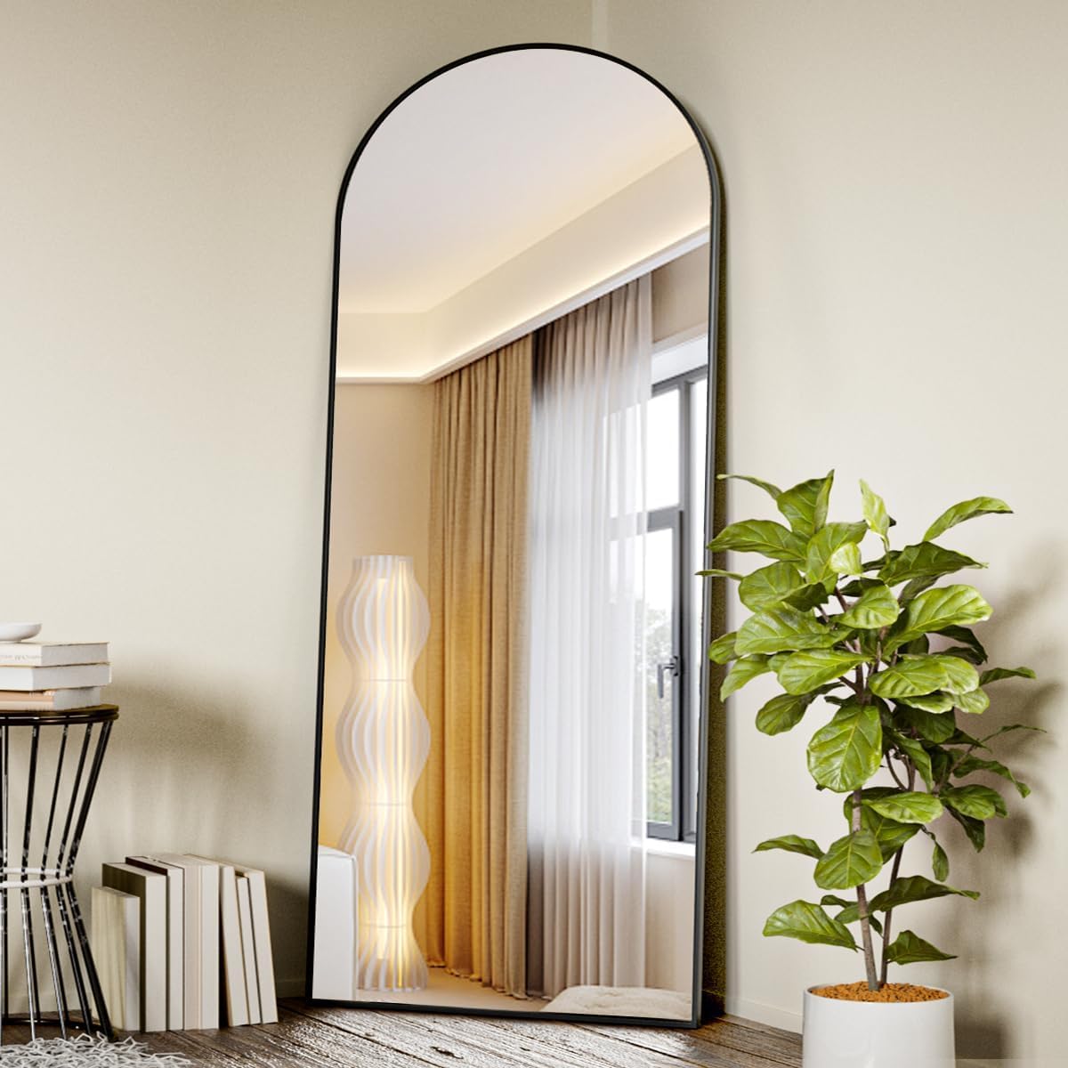 Koonmi Arched Full Length Mirror, 65"x24" Arched Black Floor Mirror, Standing Hanging or Leaning Full Body Mirror with Aluminum Alloy Frame for Living Room and Bedroom
