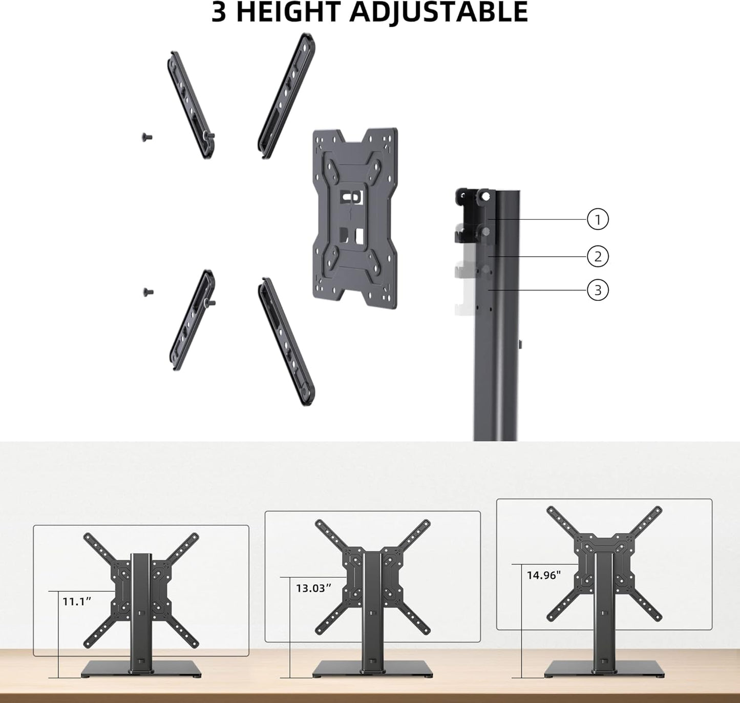 Universal TV Stand Base, Table Top TV Stand for 17-55 Inch LCD/LED TVs, Height Adjustable Monitor Mount Stand with Tempered Glass Base Holds up to 88lbs VESA 400x400mm, TS102