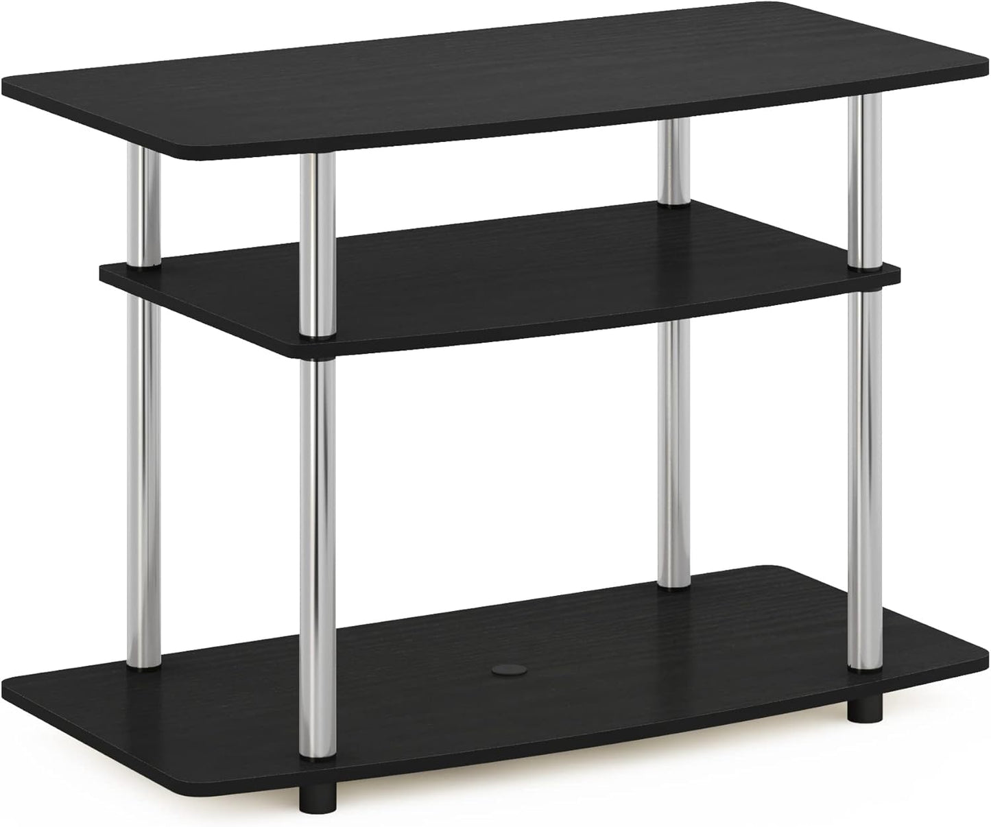 Furinno Turn-N-Tube No Tools 3-Tier Entertainment Center TV Stand for TV up to 32 Inch, Stainless Steel Tubes, Americano/Chrome