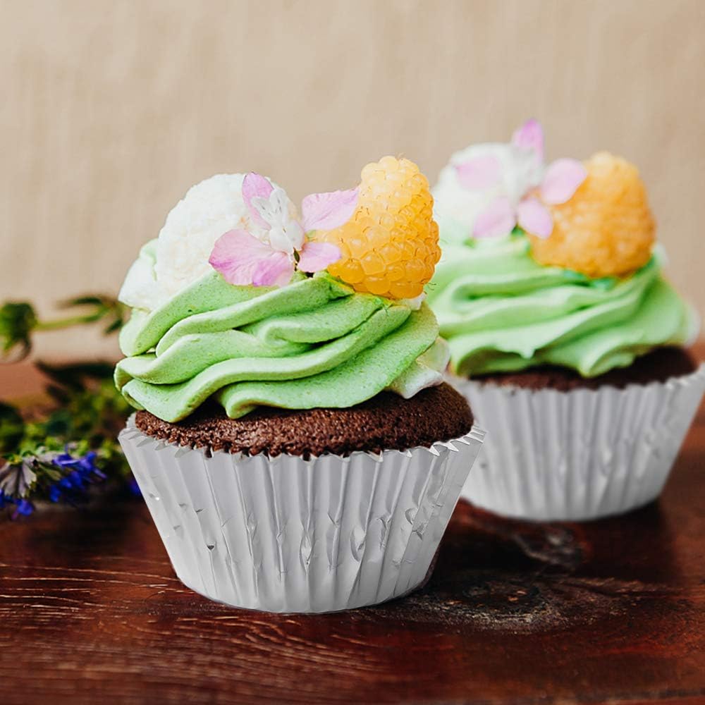 Silver Cupcake Liners for Baking,GOLF 500 Pack Standard Size Silver Foil Cupcake Liners Wrappers Metallic Baking Cups,Muffin Paper Cases