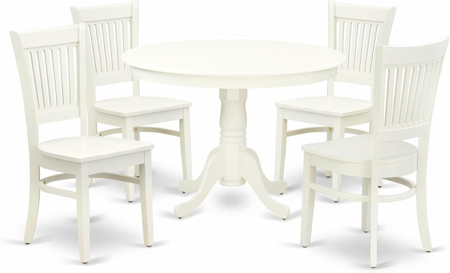 East West Furniture HLVA5-LWH-W 5 Piece Dining Room Furniture Set Includes a Round Kitchen Table with Pedestal and 4 Dining Chairs, 42x42 Inch, Linen White