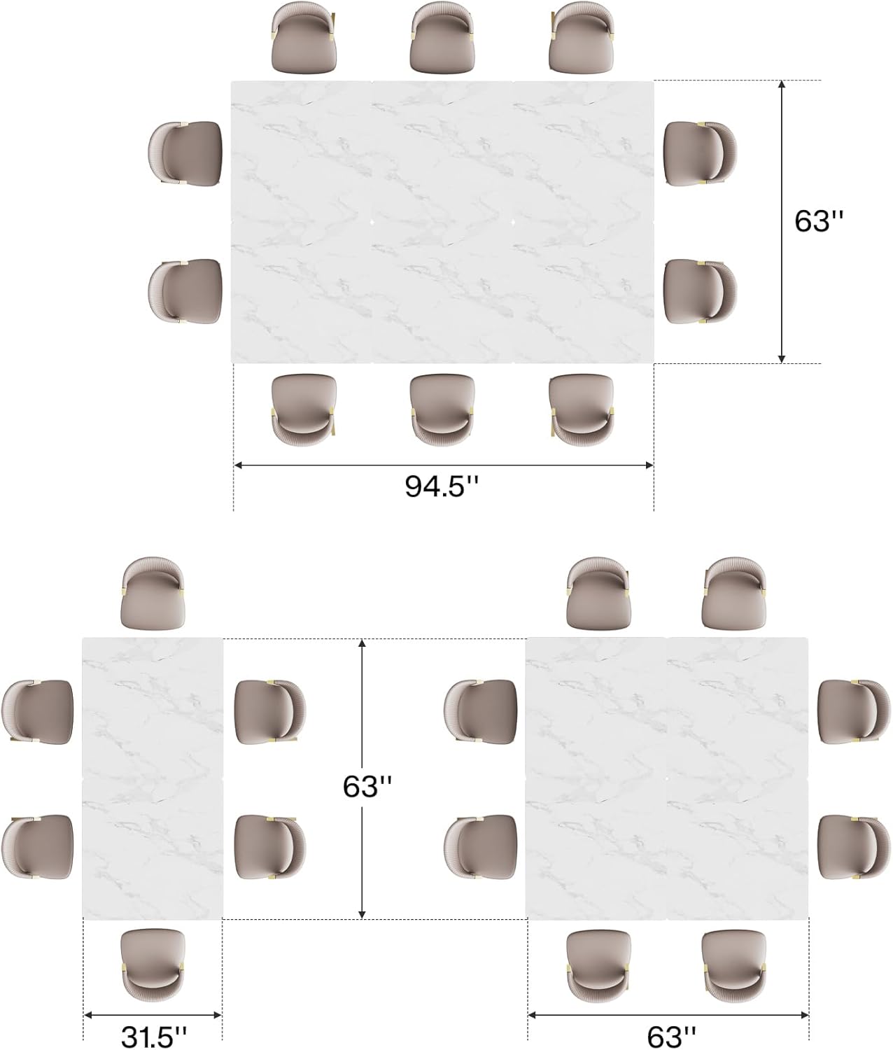 Tribesigns Square Dining Table for 8, 31.5" Modern Dinner Table with Metal Base, Kitchen Table for Dining Room, Small Space, Apartment, White & Gold