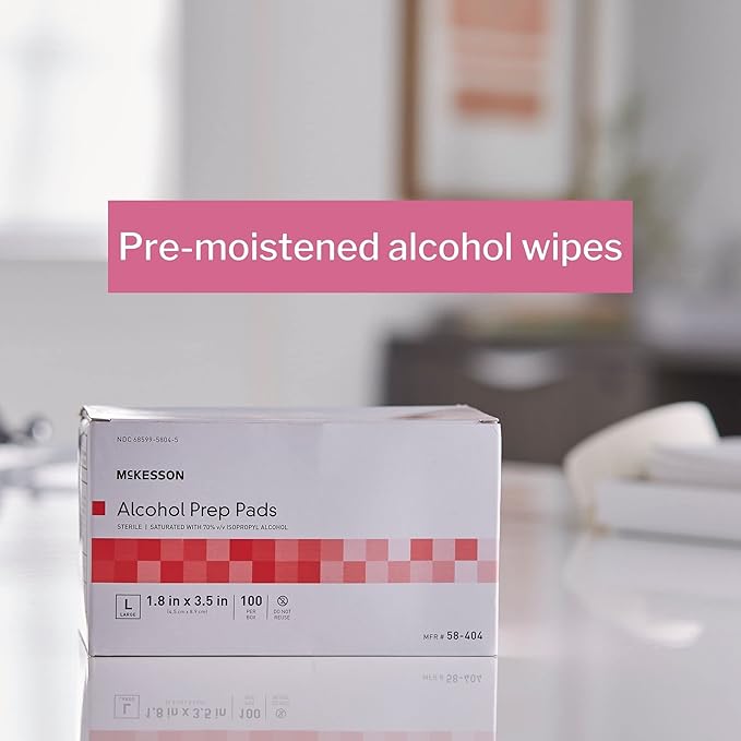 McKesson Alcohol Prep Pads [Pack of 100] 70% Isopropyl, Individually Wrapped Wipes, Sterile, Medical-Grade, First Aid, Large