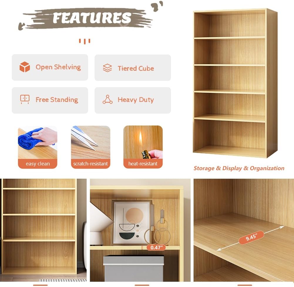 Basic Open Shelf Bookcase - 3-Tier Wooden Cube Storage Shelves Split Bookshelf, Oak