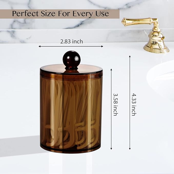 SheeChung 4 Pack Plastic Acrylic Bathroom Vanity Countertop Canister Jars with Storage Lid, Apothecary Jars Qtip Holder Makeup Organizer for Cotton Balls,Swabs,Pads,Bath Salts (Amber)