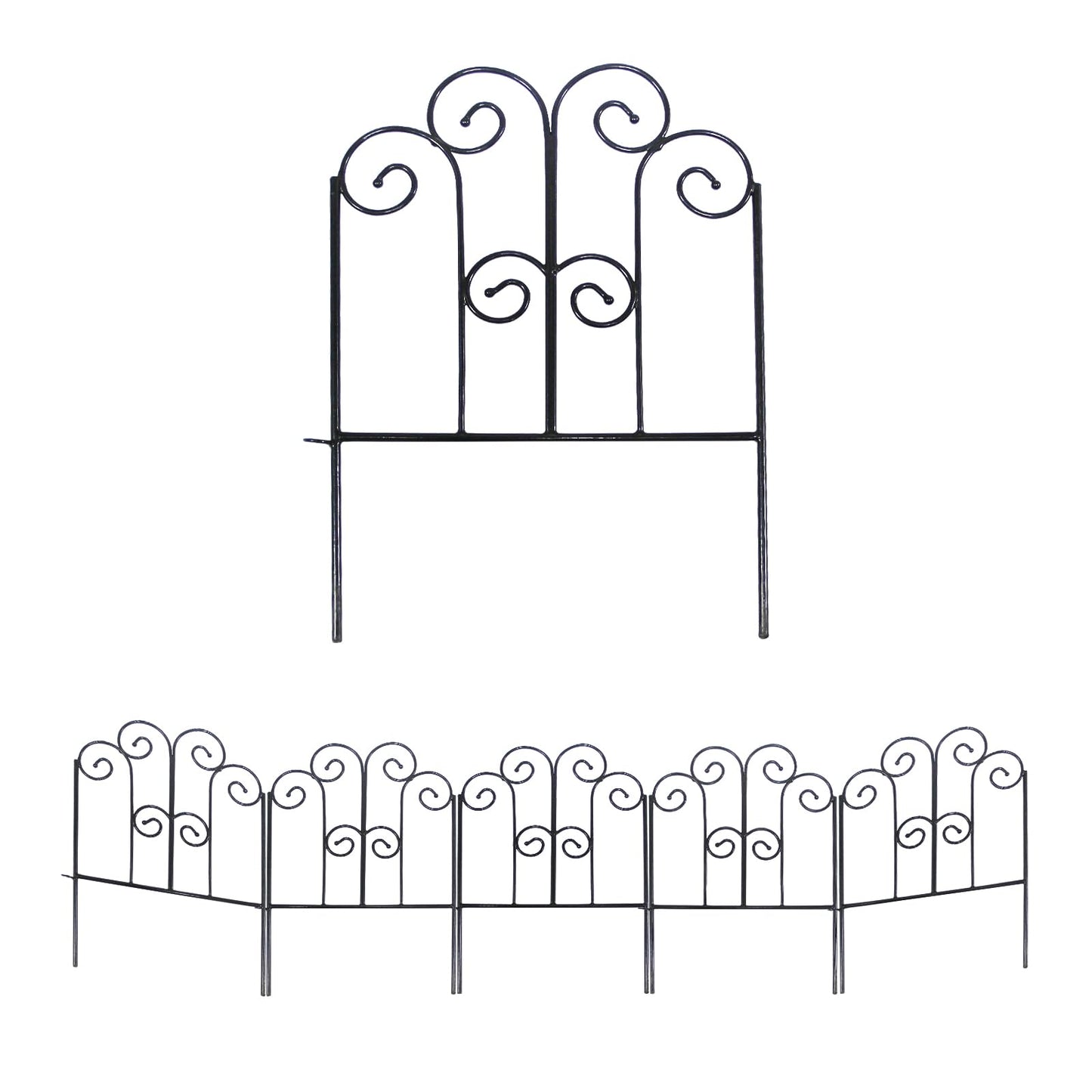 SCENDOR Decorative Iron Garden Fence 12" W x 17" H, Pack of 5 Panels Rust-Resistant Metal Fence Panels for Flower Beds, Vegetable Gardens, and Landscaping - Dog, Cat, Rabbit Designs Available
