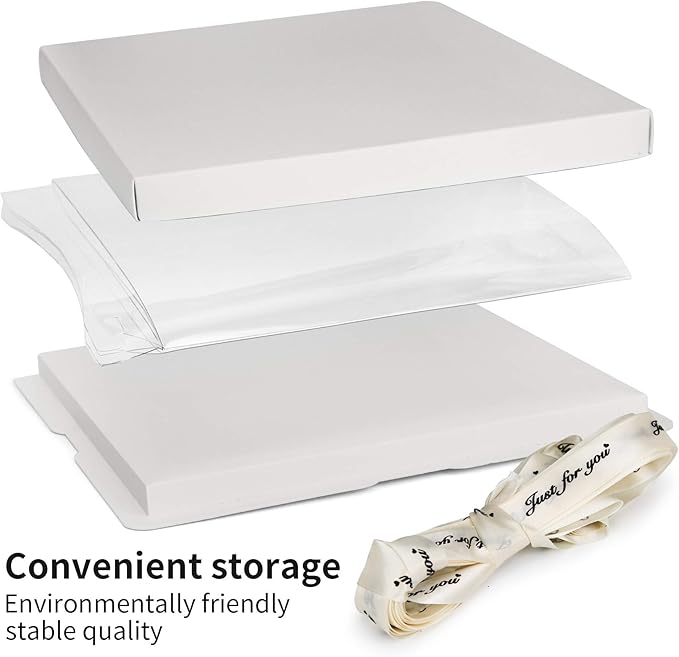 Clear Cake Box, 2-Pack Cake Carrier Container 10" X 10" X 9" with Ribbon Transparent Boxes with Lid Gift Package for Birthday Wedding Party, White