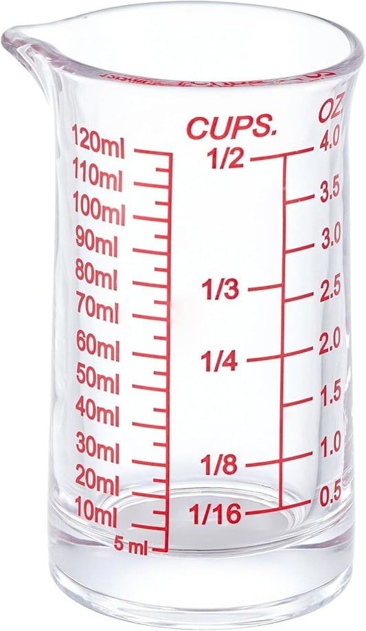 Ackers 4oz Glass Measuring Cup – Shot Glass with Ounce,Ml,Cups Markings for Kitchen & Bar(Red Line)