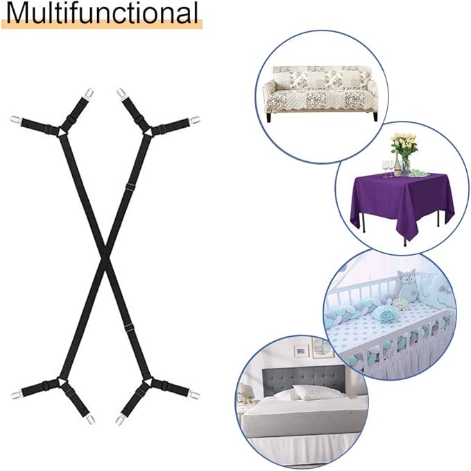 Bed Sheet Holder Straps, 2Pcs Adjustable Crisscross Fitted Sheet Band Straps Grippers Suspenders,Triangle Elastic Mattress Cover Holder Fasteners for All Bed Sheets, Mattress Covers