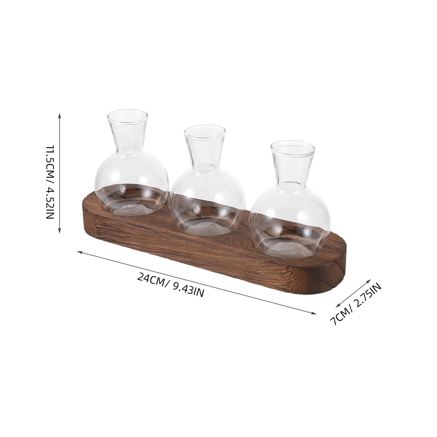 TINEASUR Glass Vase Set with Wooden Base, Hydroponic Green Plant Terrarium, Decorative Flower Vases for Office and Living Room Desktop, 3pcs Household Hyacinth Centerpiece