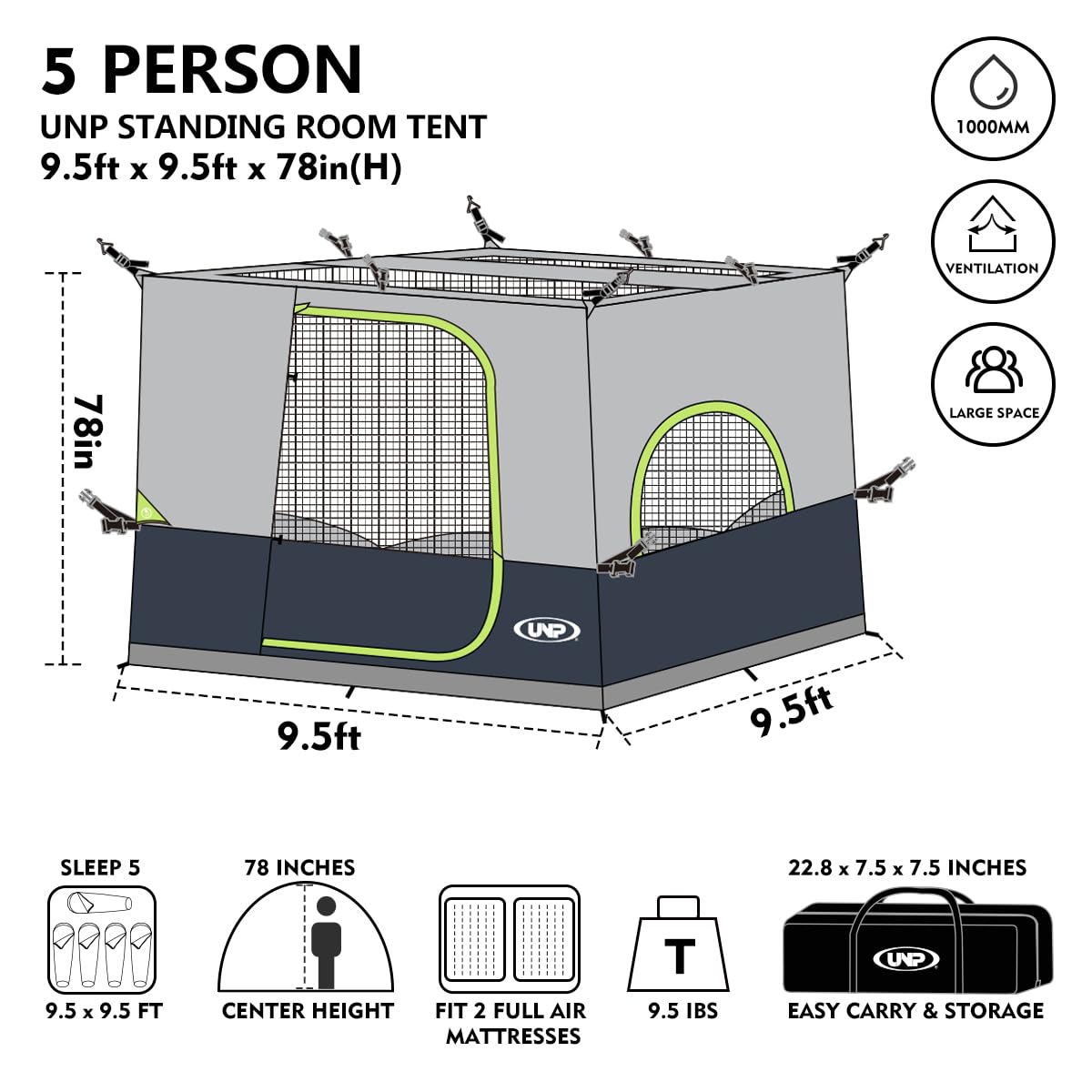 UNP Camping Canopy - Inner Tent - Side Tents - SUV Camping Cube for 10' x 10' Pop Up Canopies (Canopy Pole/Shelter NOT Included) (Dark Blue-Inner Tent)