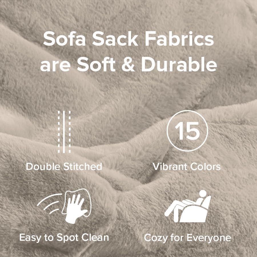 Sofa Sack Bean Bag Chair - Plush, Ultra Soft - Memory Foam Bean Bag Chair with Faux Rabbit Fur Cover - Stuffed Foam Filled Furniture and Accessories for Dorm Room 5 Feet - Cream