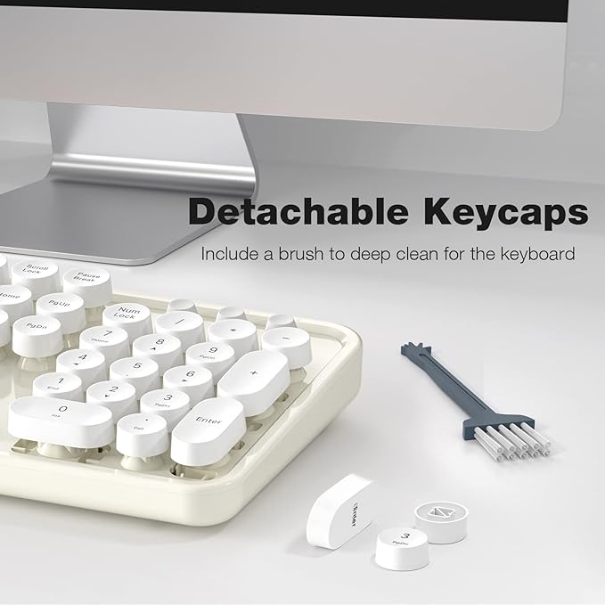 MOFII Wireless Keyboard and Mouse Combo, Milk White 2.4G Full Size Keyboard, Round Key Typewriter Keyboards and Cute Mice with 2-in-1 USB Dongle, for PC Laptop Chromebook Smart TV