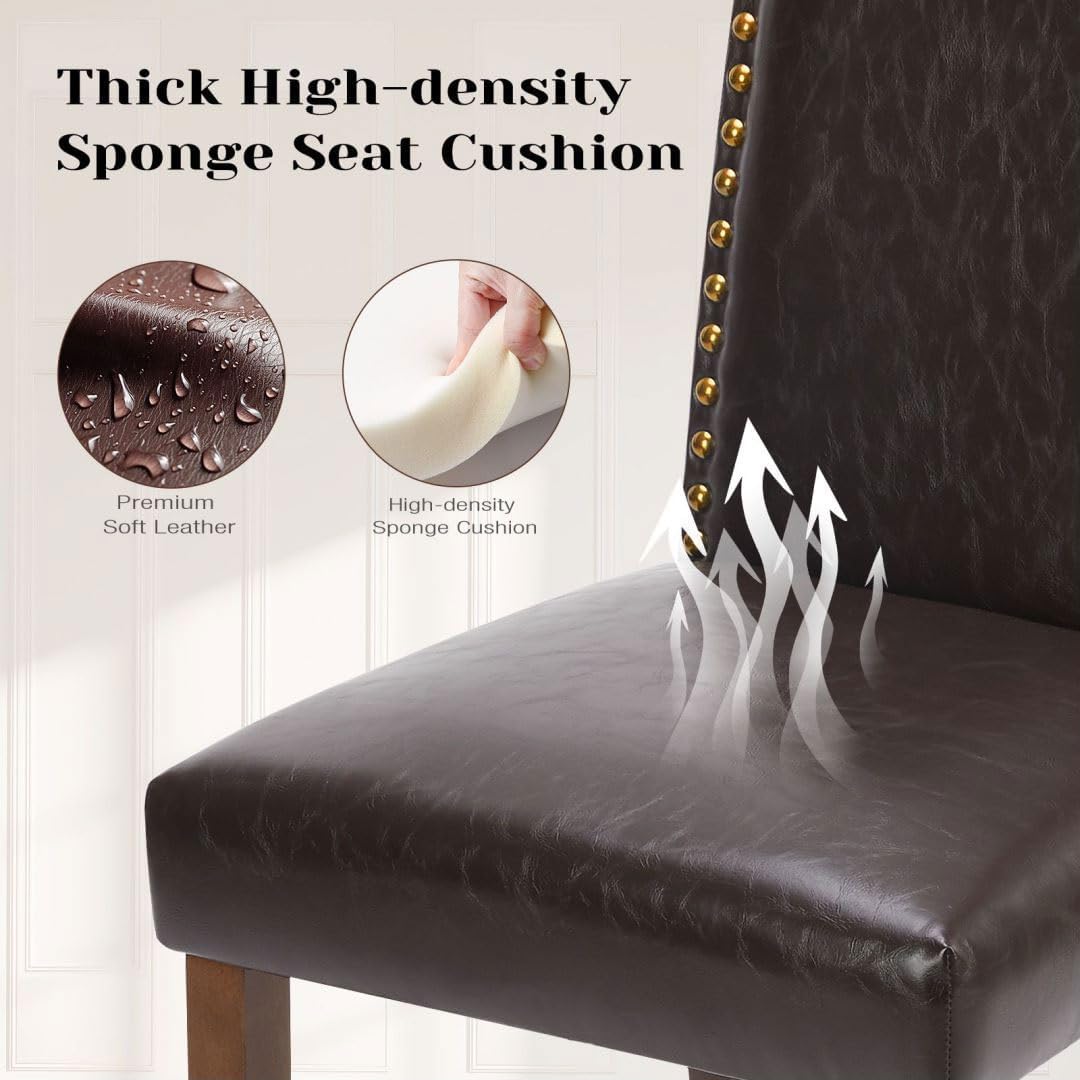 Kitchen Chairs Set of 2 Modern Upholstered Fabric Seat with Nailhead Trim and Ergonomic Lumbar Support for Living Room and Rustic Farmhouse Dining Area, Dark Brown